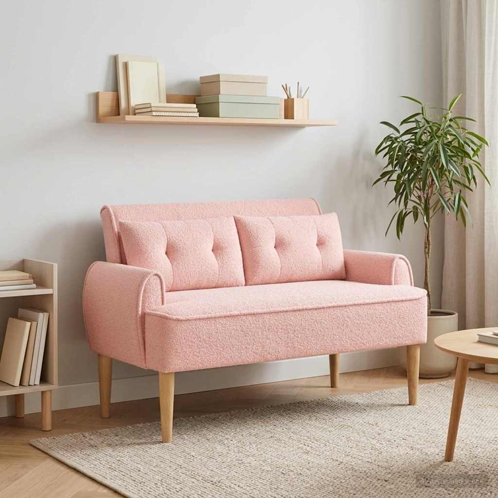 Pohovka S Knoflíkovým Prošíváním Růžová 117 X 67 X 77 Cm Bouclé