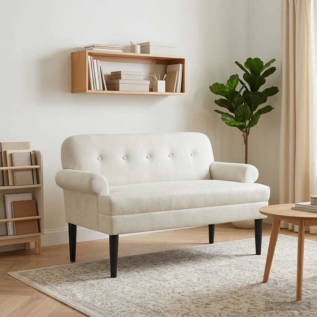 Pohovka S Knoflíkovým Prošíváním Krémová 120 X 66 X 78 Cm Samet