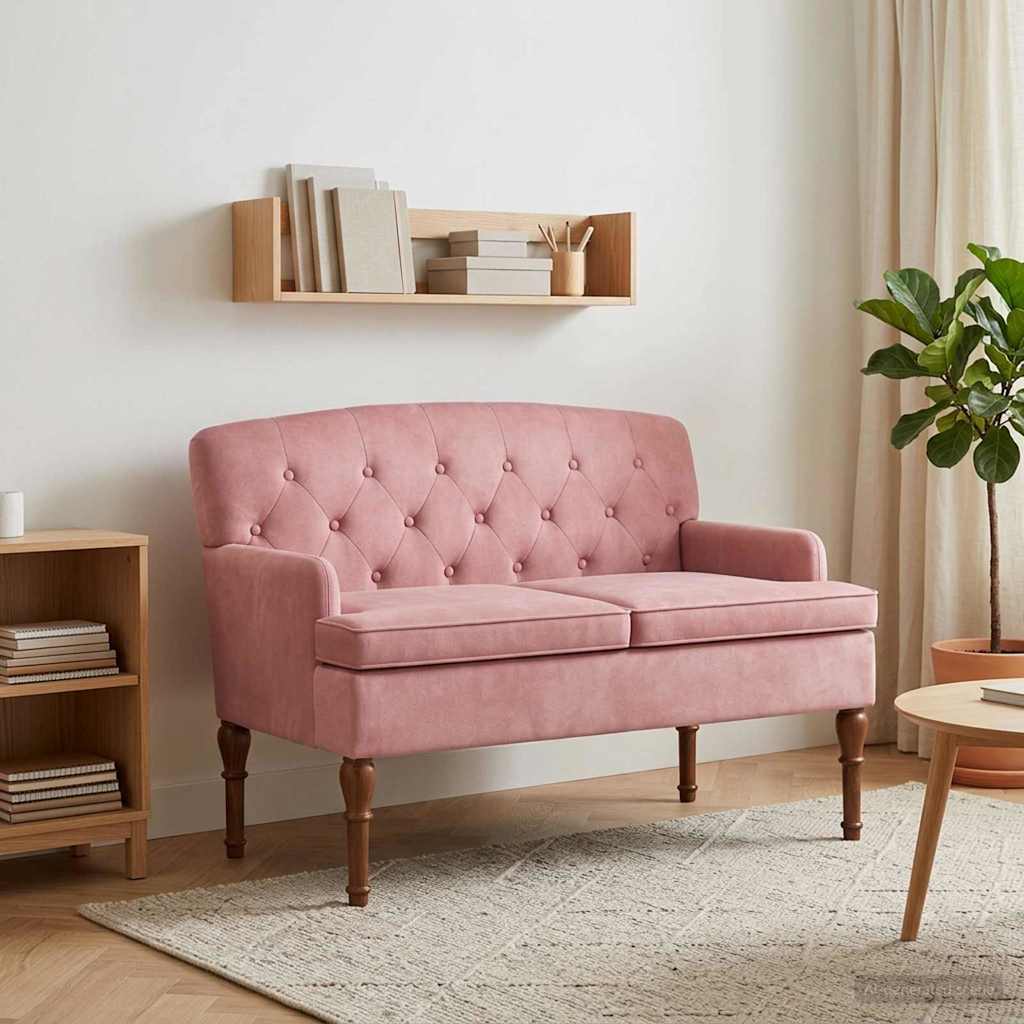 Pohovka S Knoflíkovým Prošíváním Růžová 111 X 65 X 79 Cm Samet