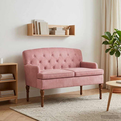 Pohovka S Knoflíkovým Prošíváním Růžová 111 X 65 X 79 Cm Samet