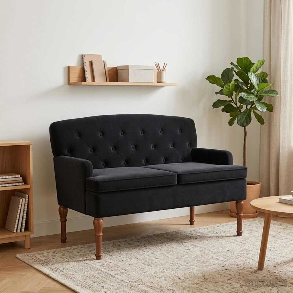 Pohovka S Knoflíkovým Prošíváním Černá 111 X 65 X 79 Cm Samet