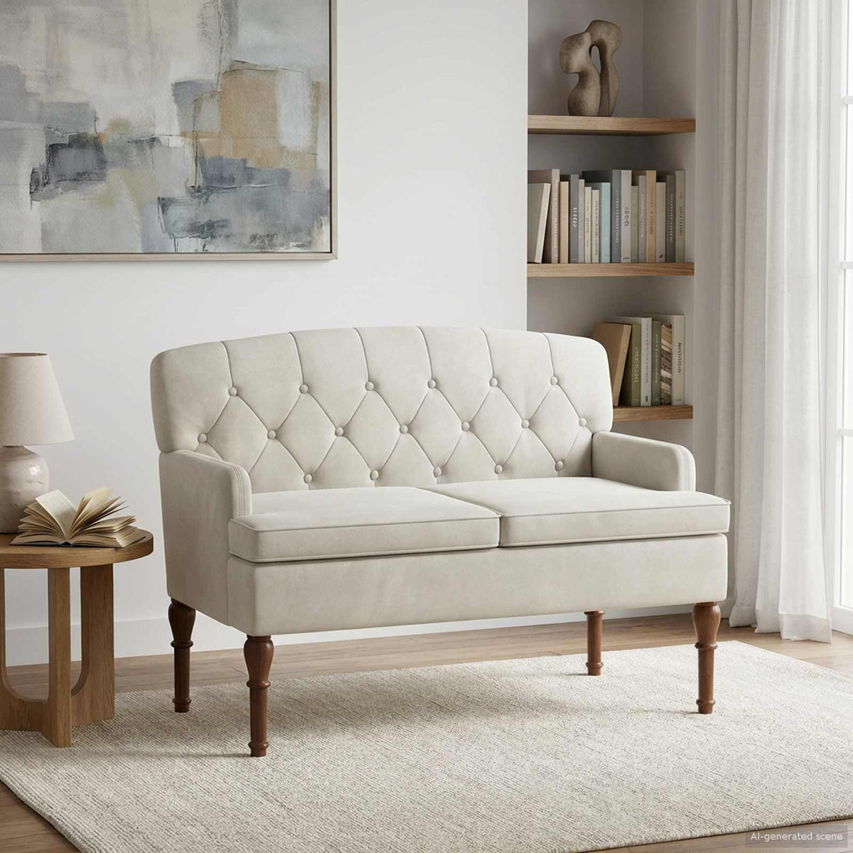 Pohovka S Knoflíkovým Prošíváním Krémová 111 X 65 X 79 Cm Samet