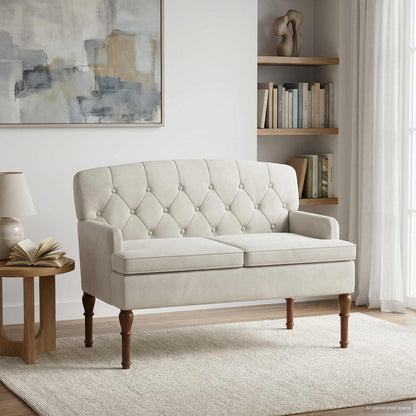 Pohovka S Knoflíkovým Prošíváním Krémová 111 X 65 X 79 Cm Samet