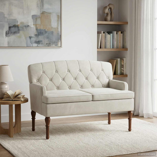 Pohovka S Knoflíkovým Prošíváním Krémová 111 X 65 X 79 Cm Samet