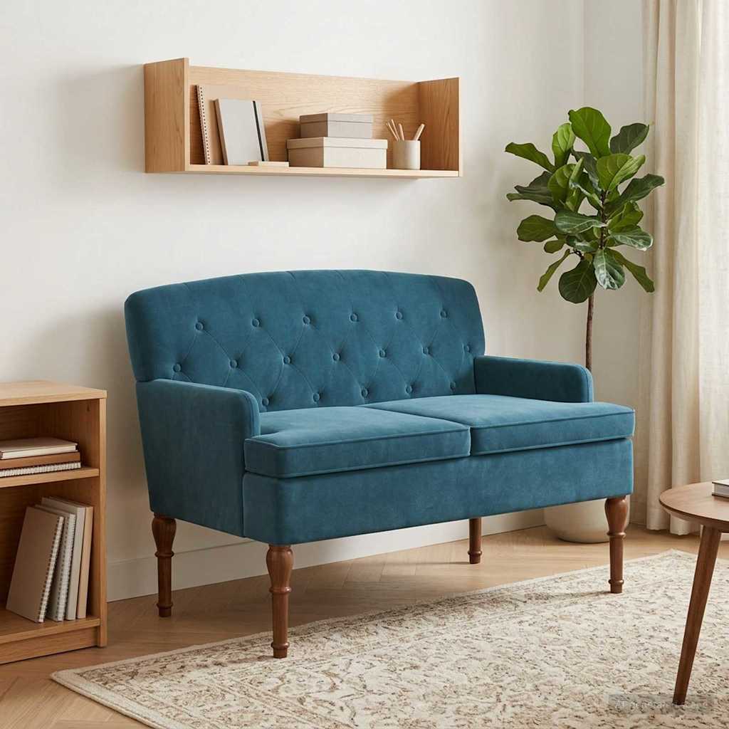 Pohovka S Knoflíkovým Prošíváním Modrá 111 X 65 X 79 Cm Samet