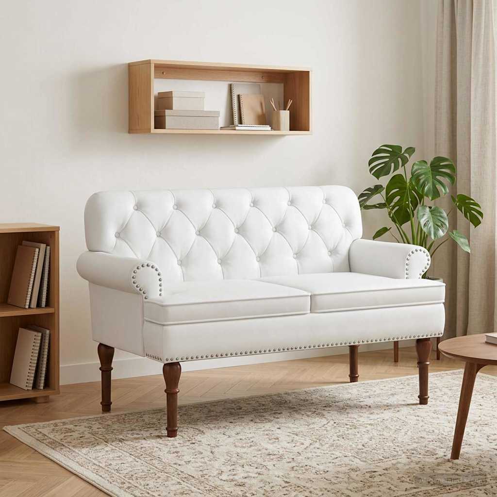 Pohovka S Knoflíkovým Prošíváním Bílá 120 X 65 X 77 Cm