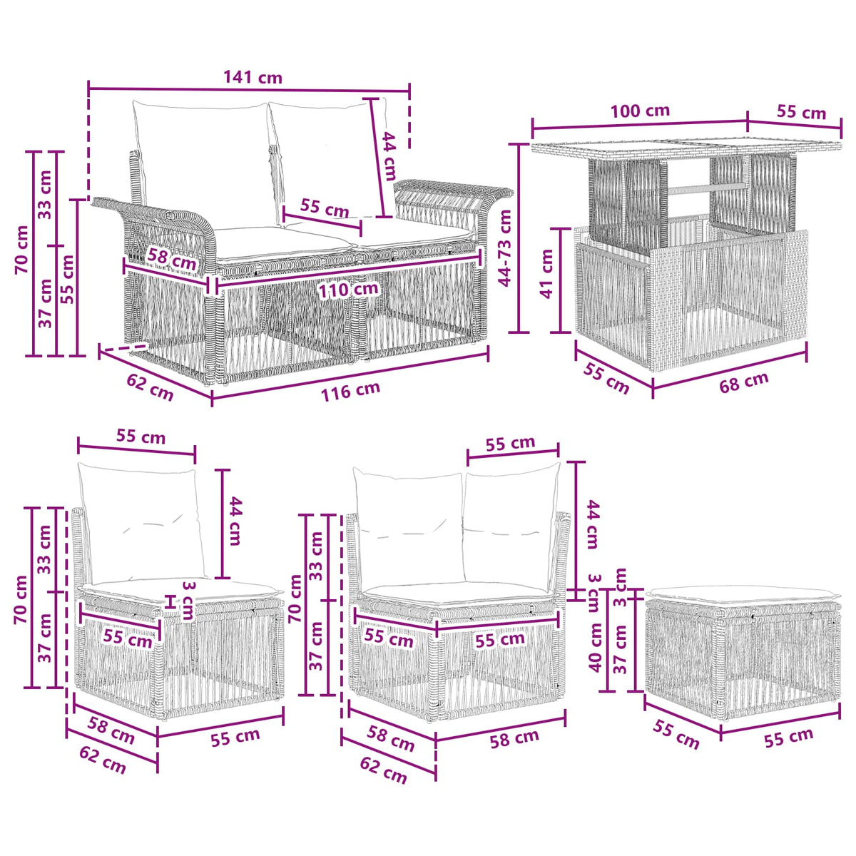 Sada Zahradních Pohovek 7 Ks A Krémově Bílá Polyratan