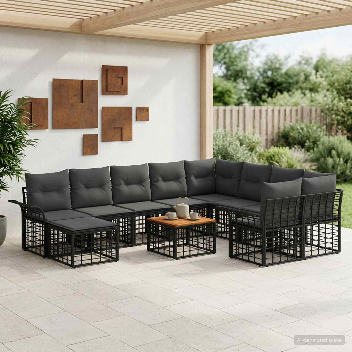Venkovní Pohovková Souprava 11 Ks Černá A Tmavě Šedá Polyratan