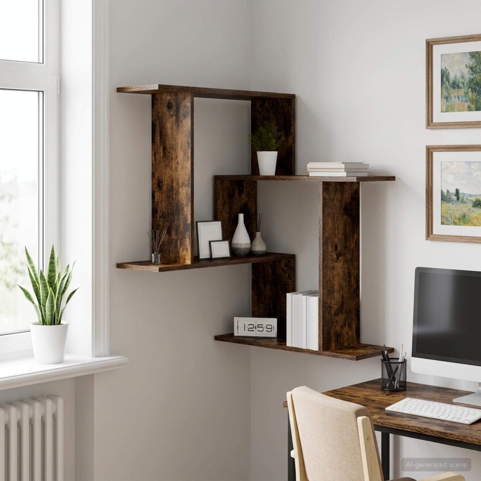 Nástěnná Polička Kouřový Dub 67 X 67 X 87 Cm Kompozitní Dřevo