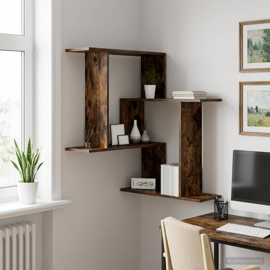 Nástěnná Polička Kouřový Dub 67 X 67 X 87 Cm Kompozitní Dřevo