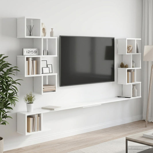 Polička Na Tv Na Zeď Bílá 180 X 15 X 94 Cm Kompozitní Dřevo