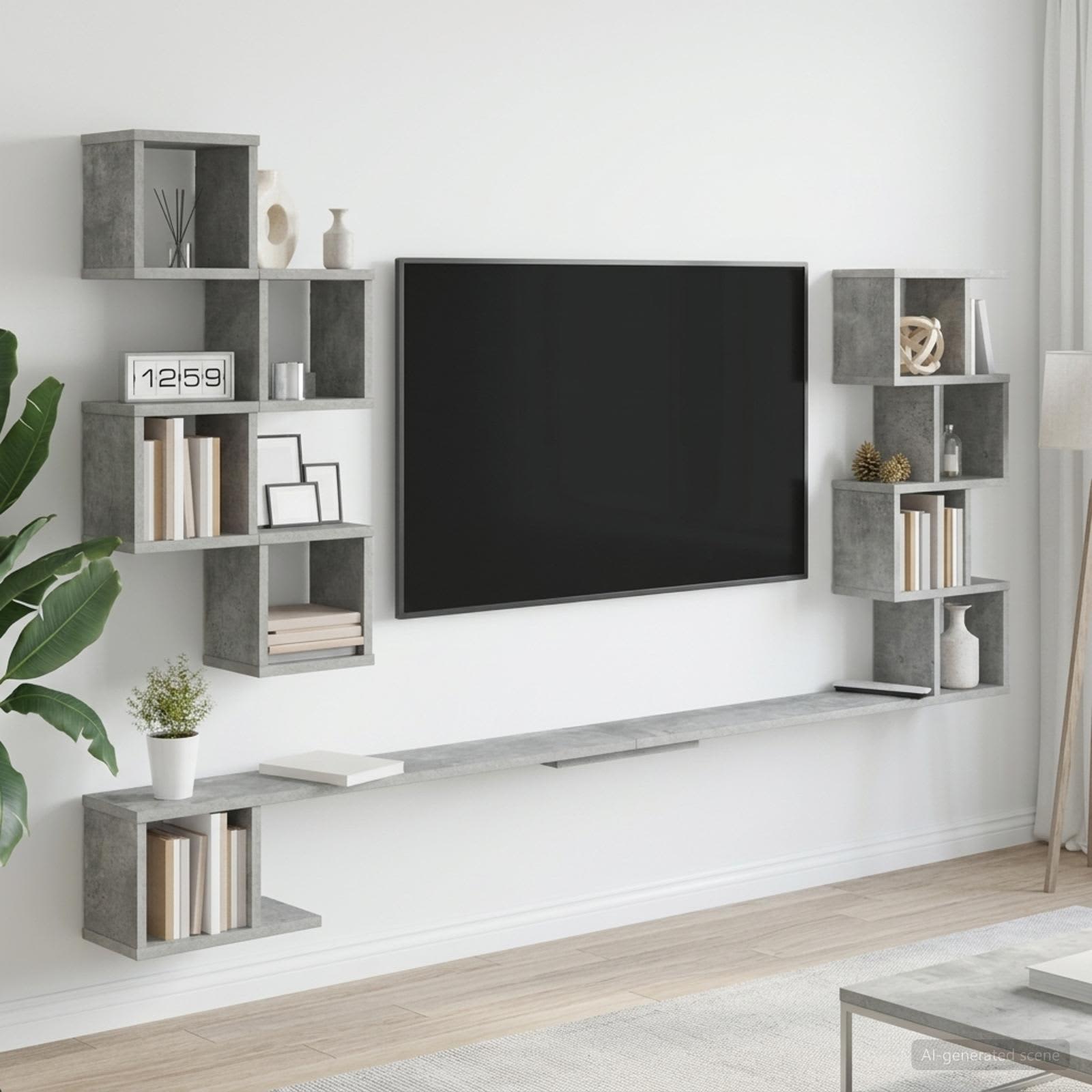 Polička Na Tv Na Zeď Betonově Šedá 180 X 15 X 94 Cm