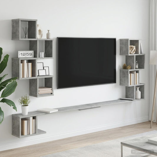Polička Na Tv Na Zeď Betonově Šedá 180 X 15 X 94 Cm