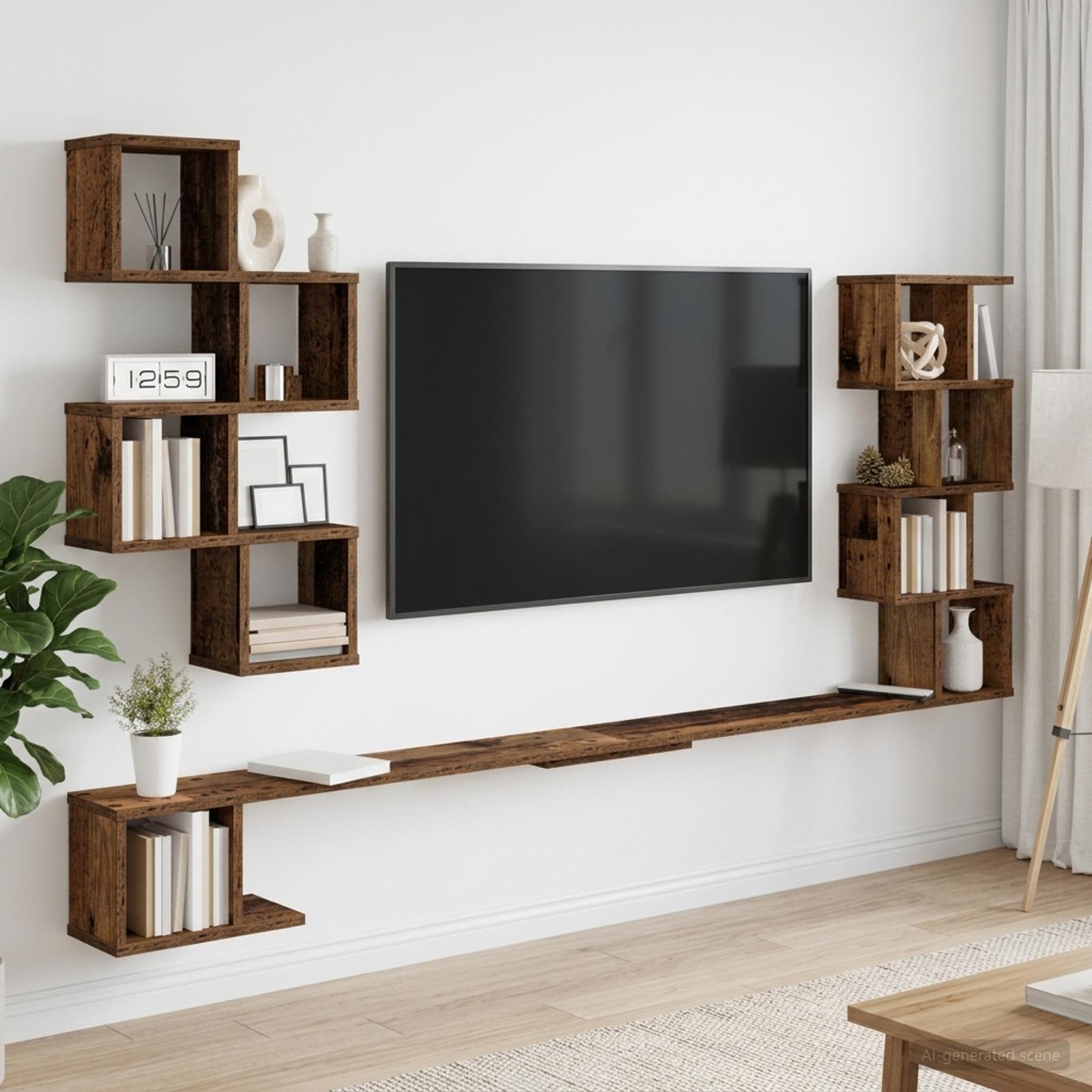 Polička Na Tv Na Zeď Staré Dřevo 180 X 15 X 94 Cm