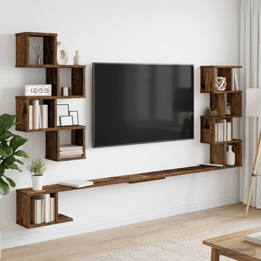 Polička Na Tv Na Zeď Staré Dřevo 180 X 15 X 94 Cm
