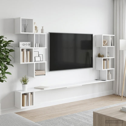 Polička Na Tv Na Zeď Bílá 200 X 15 X 94 Cm Kompozitní Dřevo