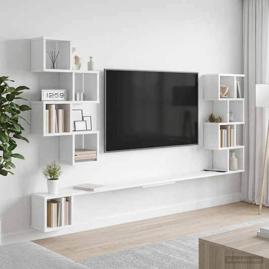 Polička Na Tv Na Zeď Bílá 200 X 15 X 94 Cm Kompozitní Dřevo