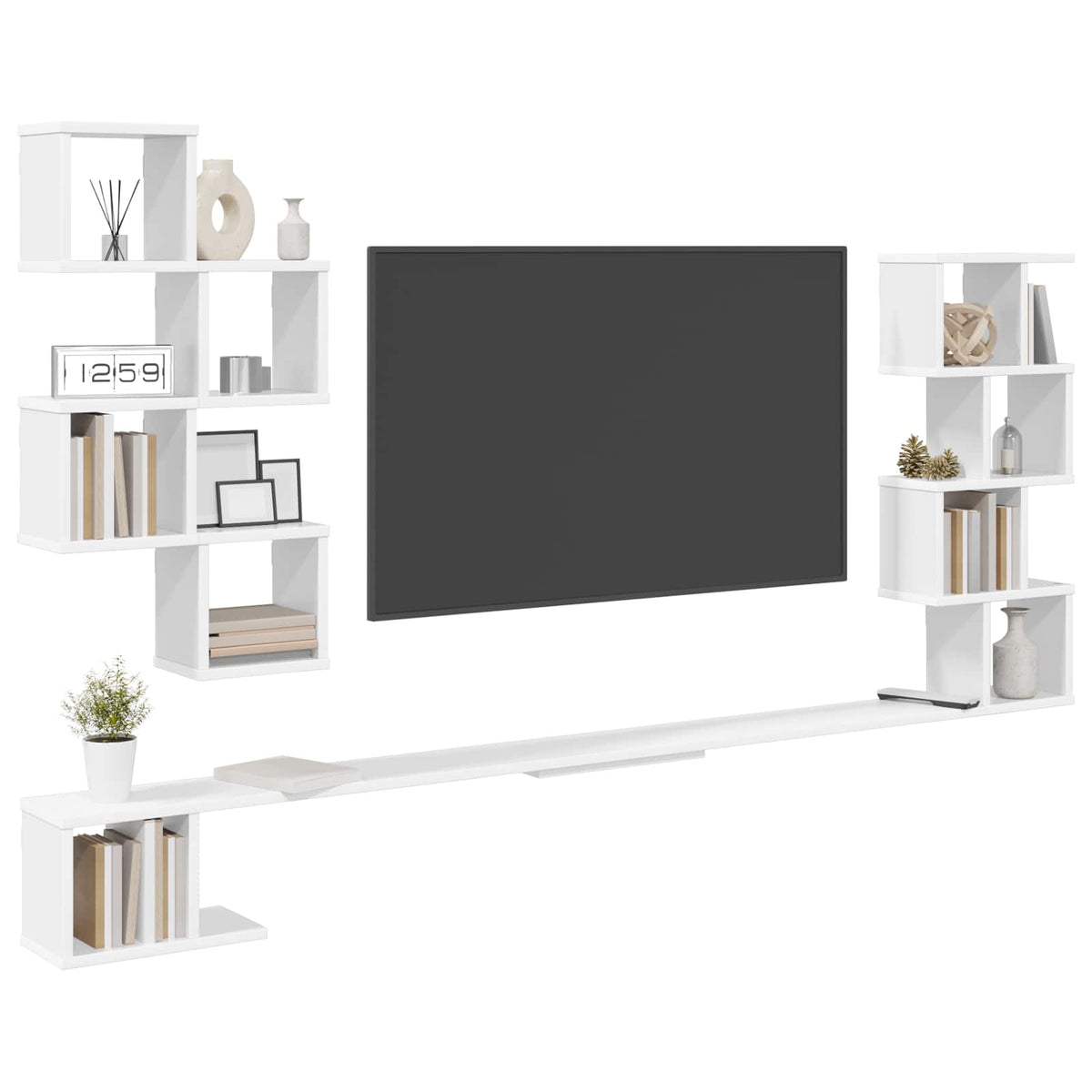 Polička Na Tv Na Zeď Bílá 200 X 15 X 94 Cm Kompozitní Dřevo
