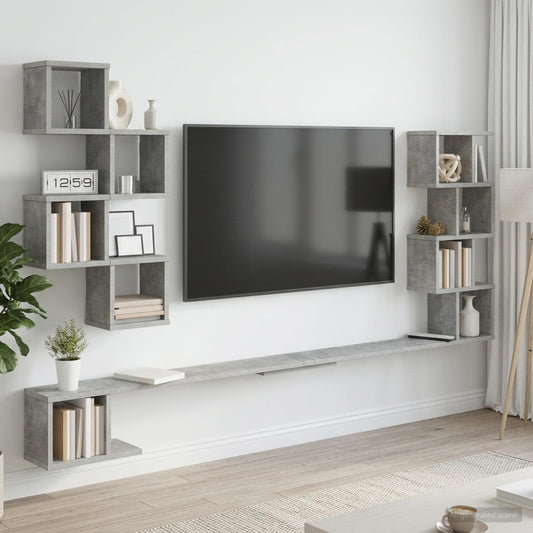Polička Na Tv Na Zeď Betonově Šedá 200 X 15 X 94 Cm