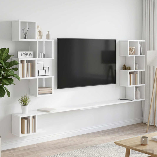 Polička Na Tv Na Zeď Bílá 160 X 15 X 94 Cm Kompozitní Dřevo