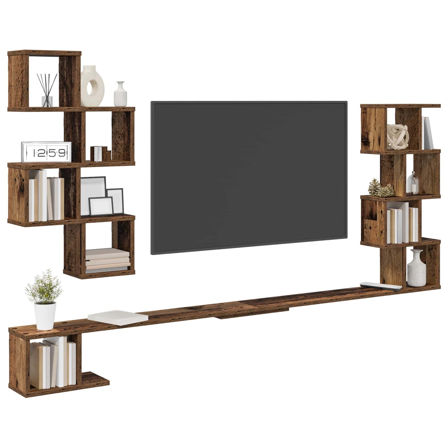 Polička Na Tv Na Zeď Staré Dřevo 160 X 15 X 94 Cm