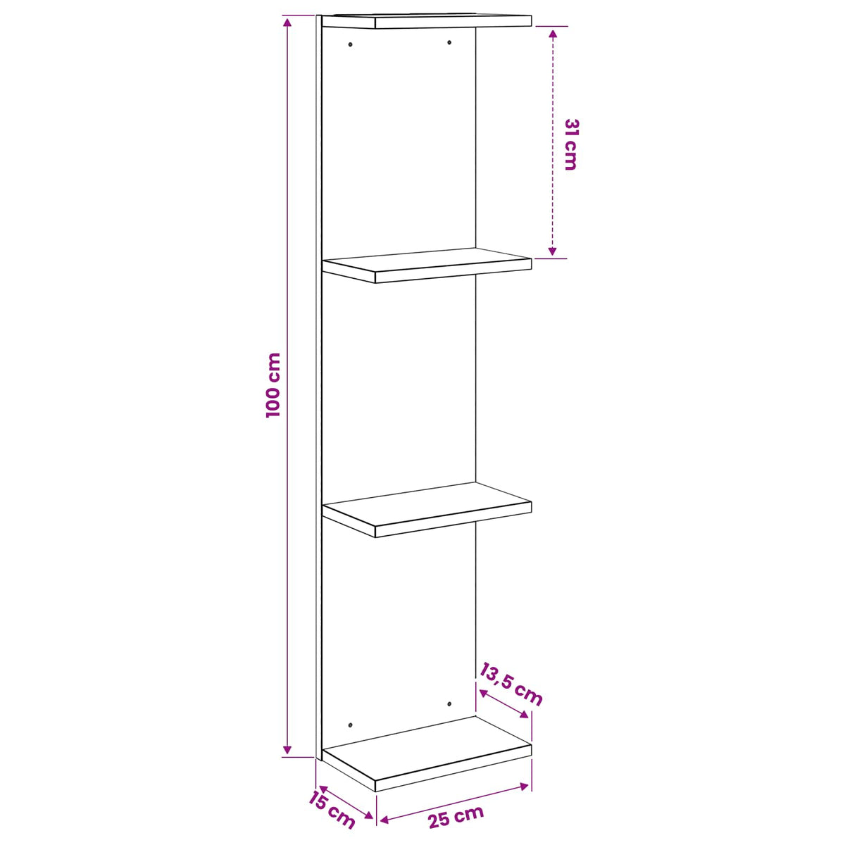 Nástěnná Polička Bílá 25 X 15 X 100 Cm Kompozitní Dřevo