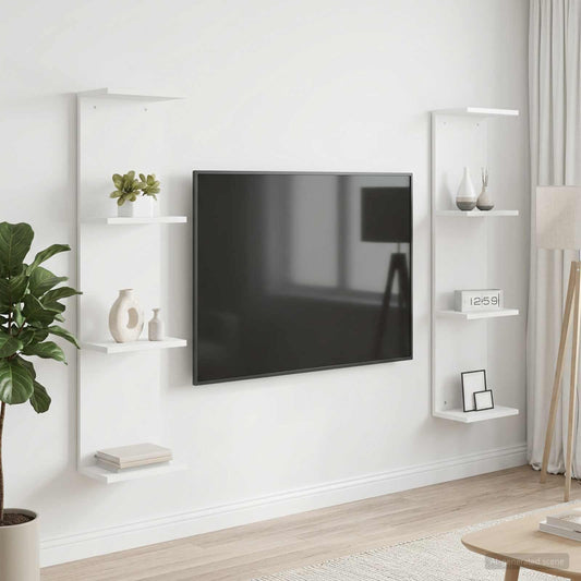 Nástěnná Polička 2 Pcs Bílá 25 X 15 X 100 Cm Kompozitní Dřevo