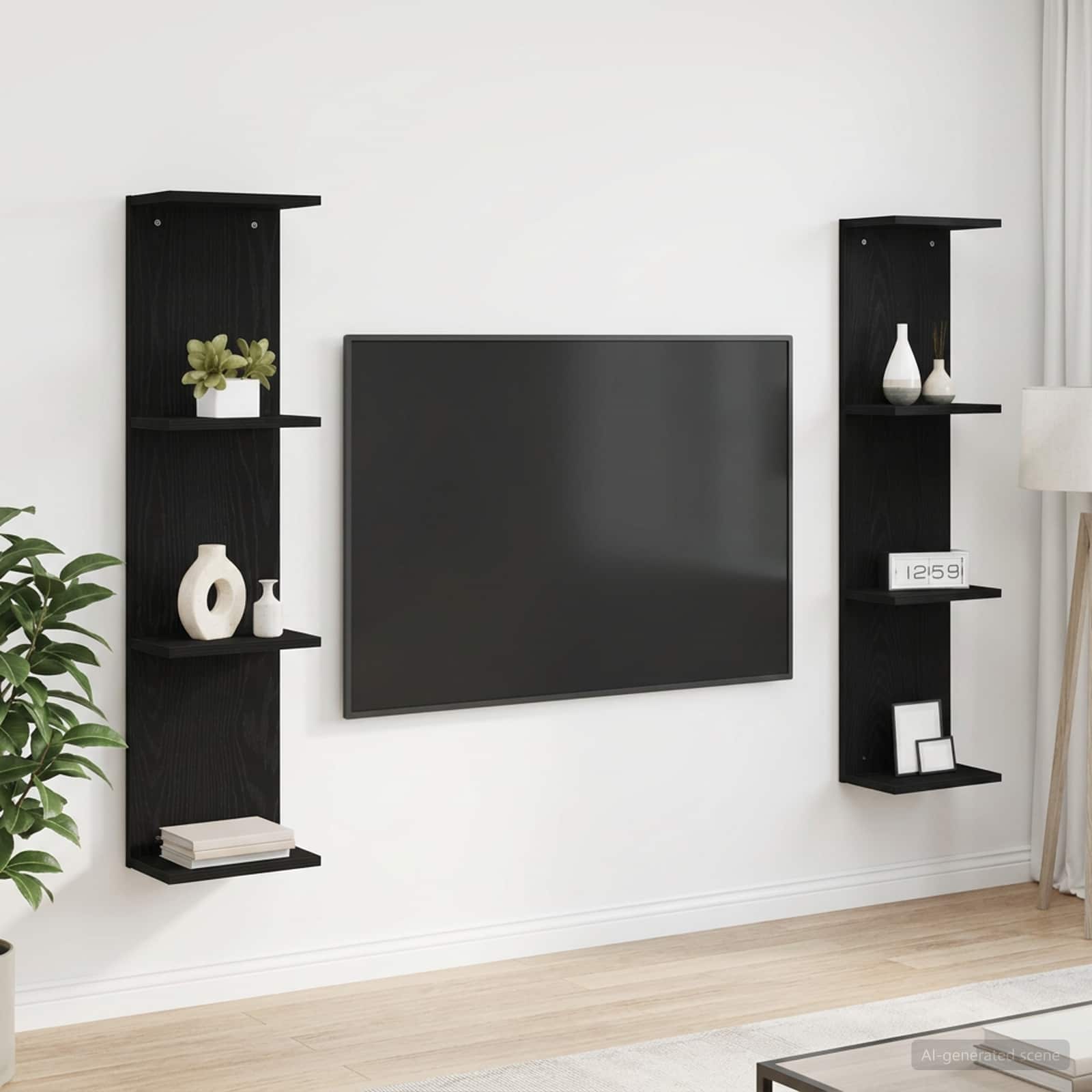Nástěnná Polička 2 Pcs Černý Dub 25 X 15 X 100 Cm