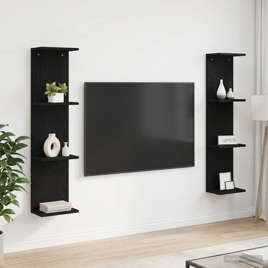 Nástěnná Polička 2 Pcs Černý Dub 25 X 15 X 100 Cm