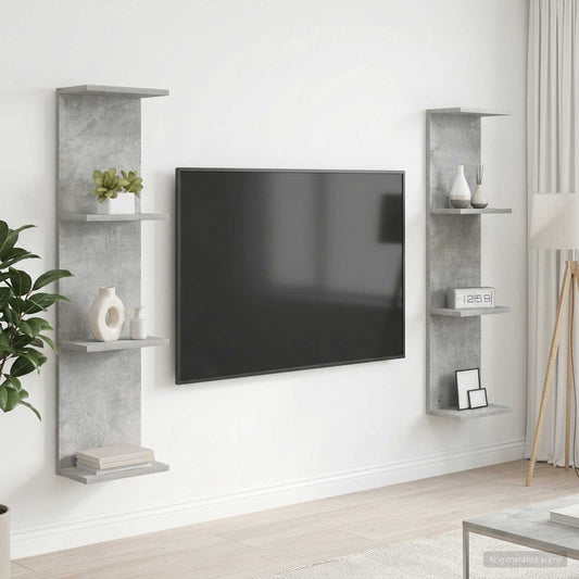 Nástěnná Polička 2 Pcs Betonově Šedá 25 X 15 X 100 Cm