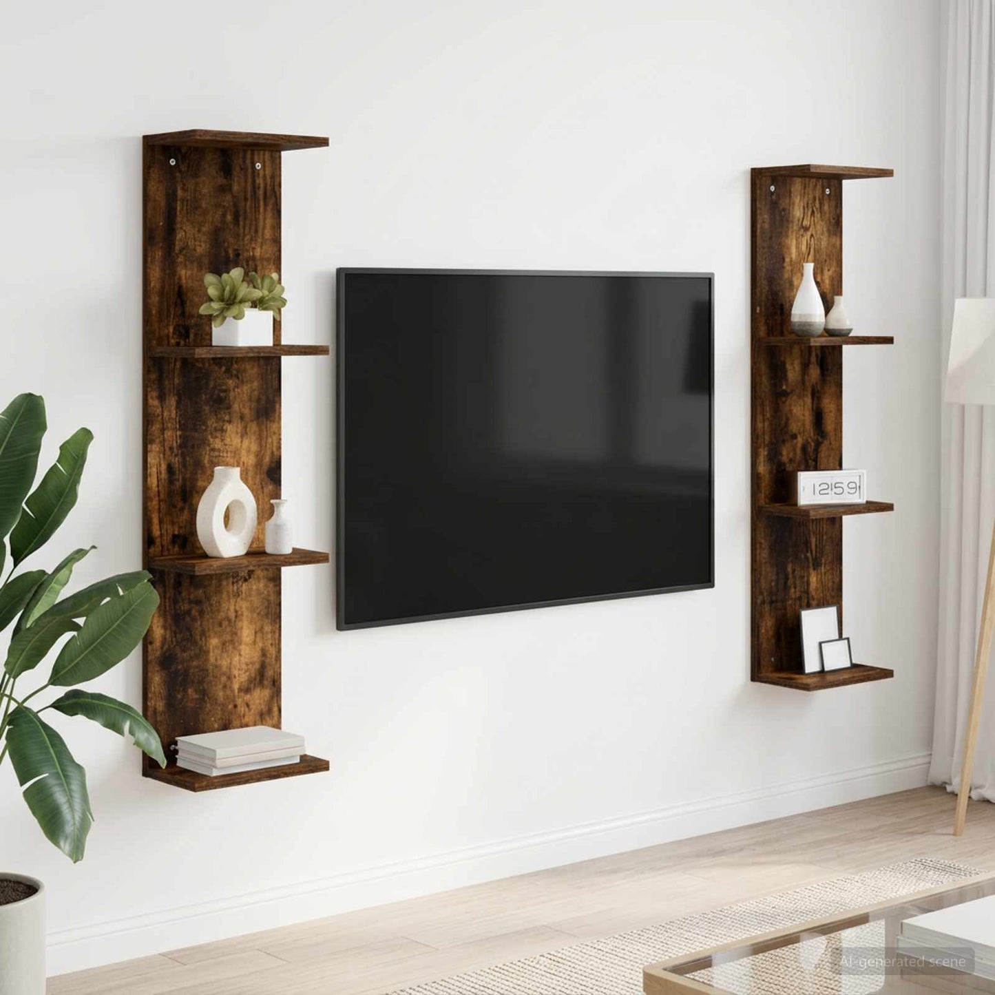 Nástěnná Polička 2 Pcs Kouřový Dub 25 X 15 X 100 Cm