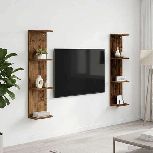 Nástěnná Polička 2 Pcs Staré Dřevo 25 X 15 X 100 Cm