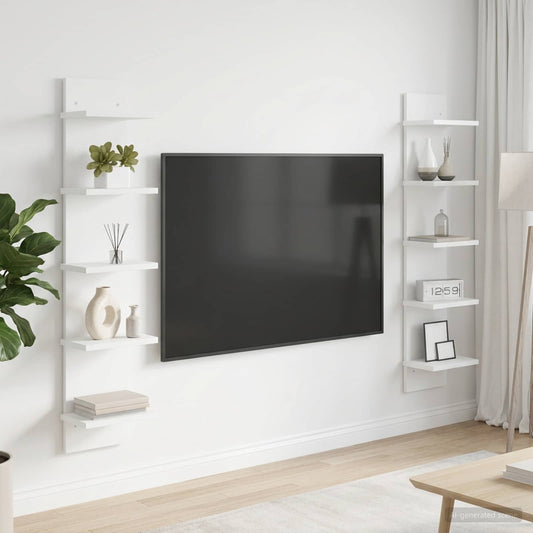 Nástěnná Polička 2 Pcs Bílá 22 X 15 X 100 Cm Kompozitní Dřevo
