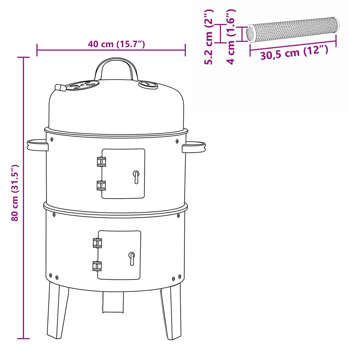 Venkovní Gril Ø 40 X 80 Cm Ocel Černá