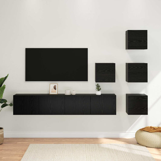 Sestava Tv Skříněk 6 Ks Černý Dub Kompozitní Dřevo
