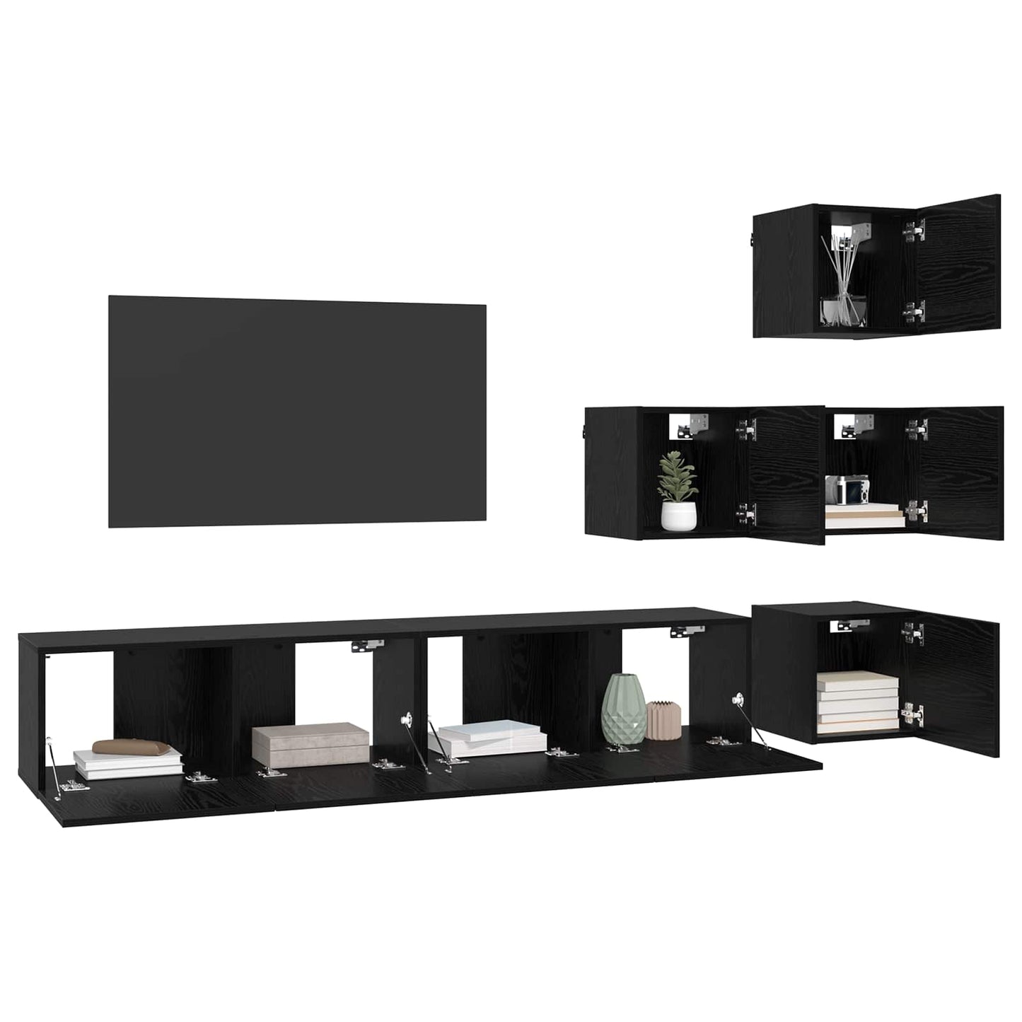 Sestava Tv Skříněk 6 Ks Černý Dub Kompozitní Dřevo