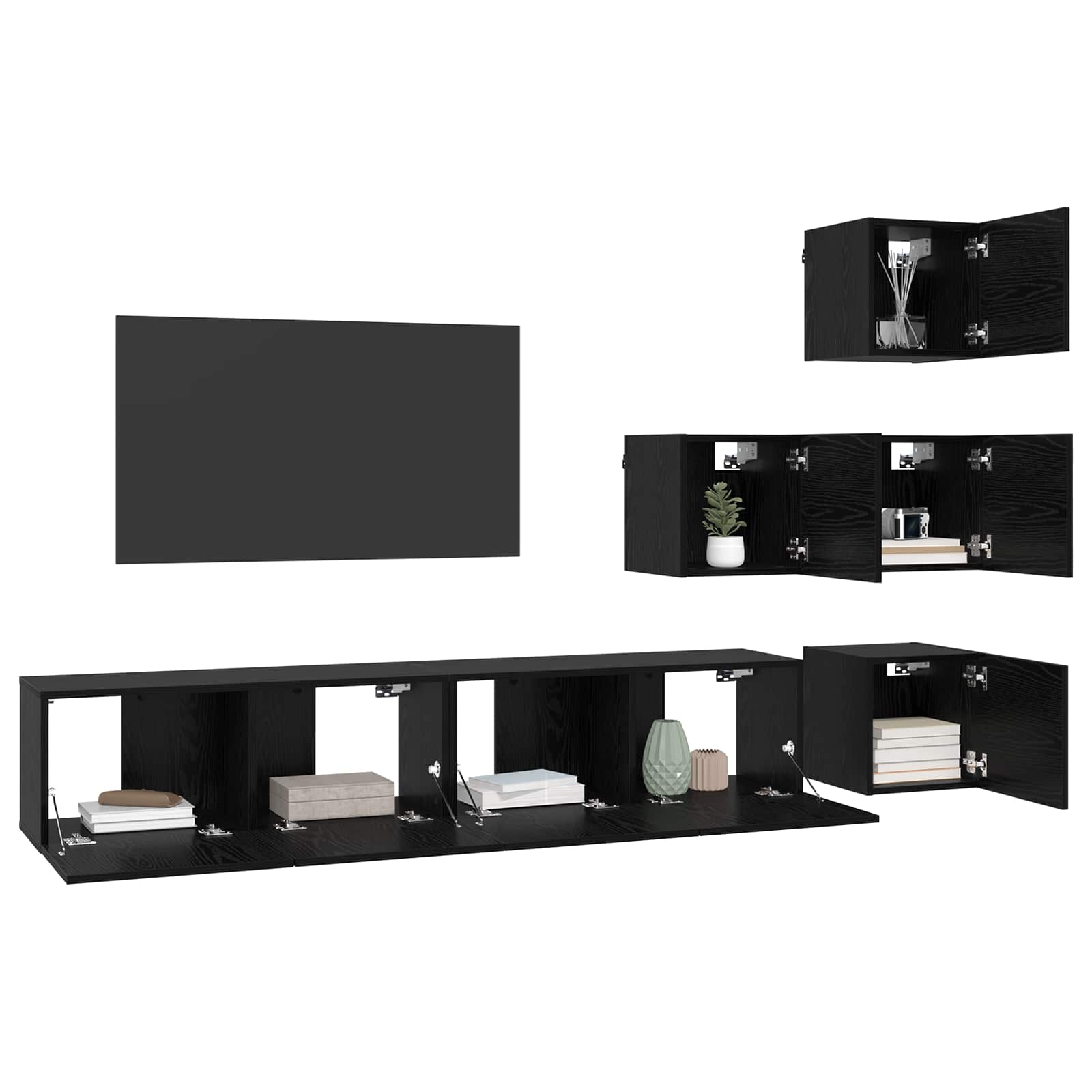 Sestava Tv Skříněk 6 Ks Černý Dub Kompozitní Dřevo