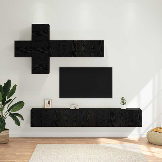 Sestava Tv Skříněk Nástěnný 7 Pcs Černý Dub Kompozitní Dřevo