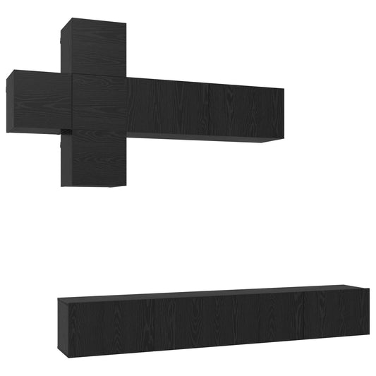 Sestava Tv Skříněk Nástěnný 7 Pcs Černý Dub Kompozitní Dřevo