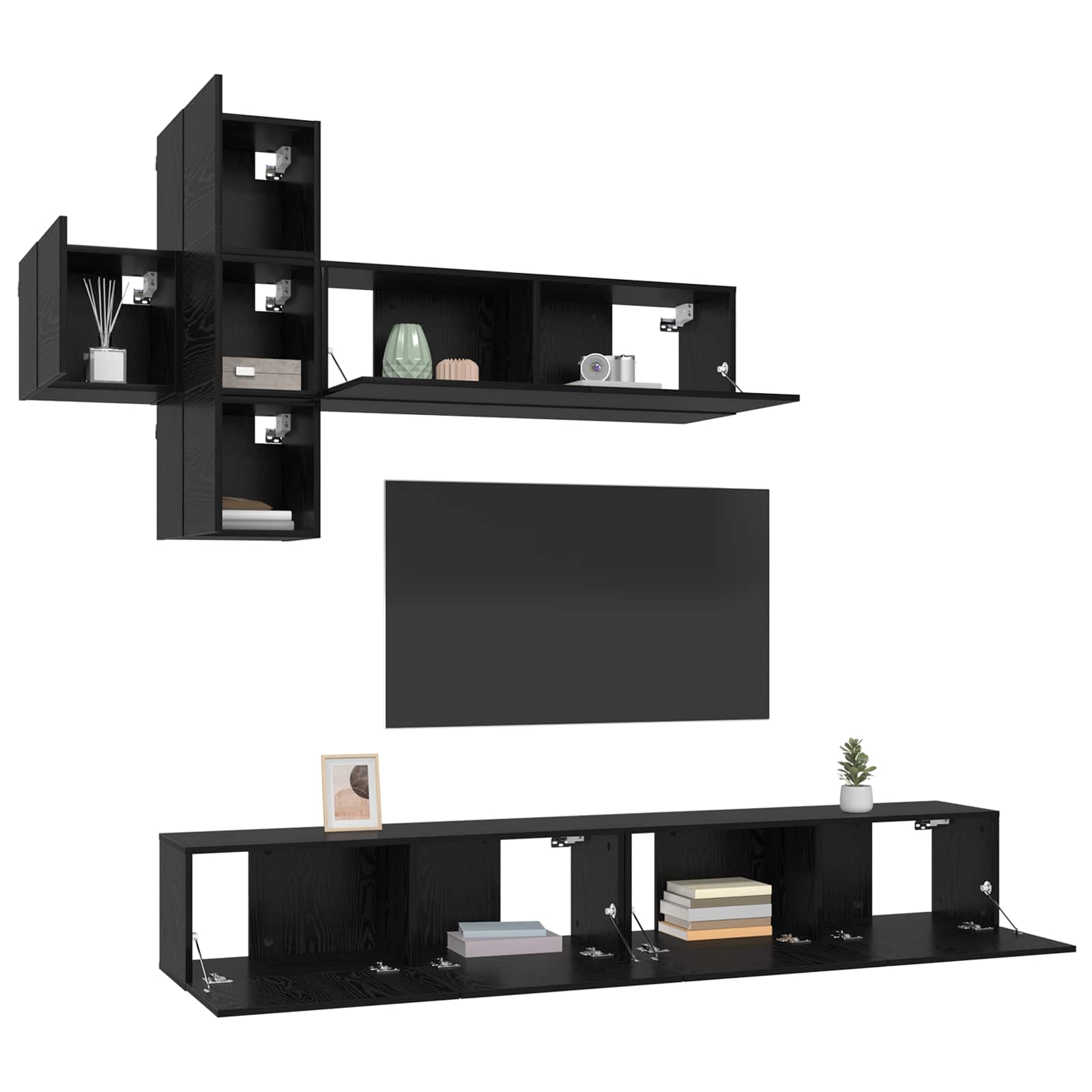 Sestava Tv Skříněk Nástěnný 7 Pcs Černý Dub Kompozitní Dřevo