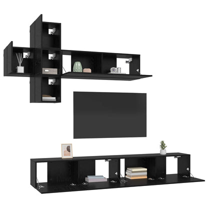 Sestava Tv Skříněk Nástěnný 7 Pcs Černý Dub Kompozitní Dřevo