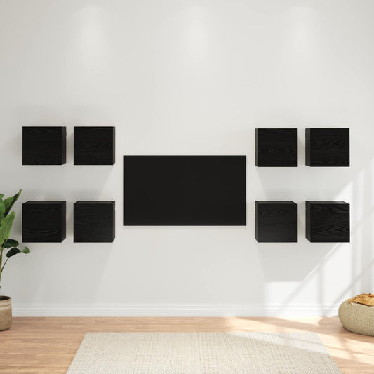 Nástěnný Tv Kabinet 8 Ks Černý Dub Kompozitní Dřevo