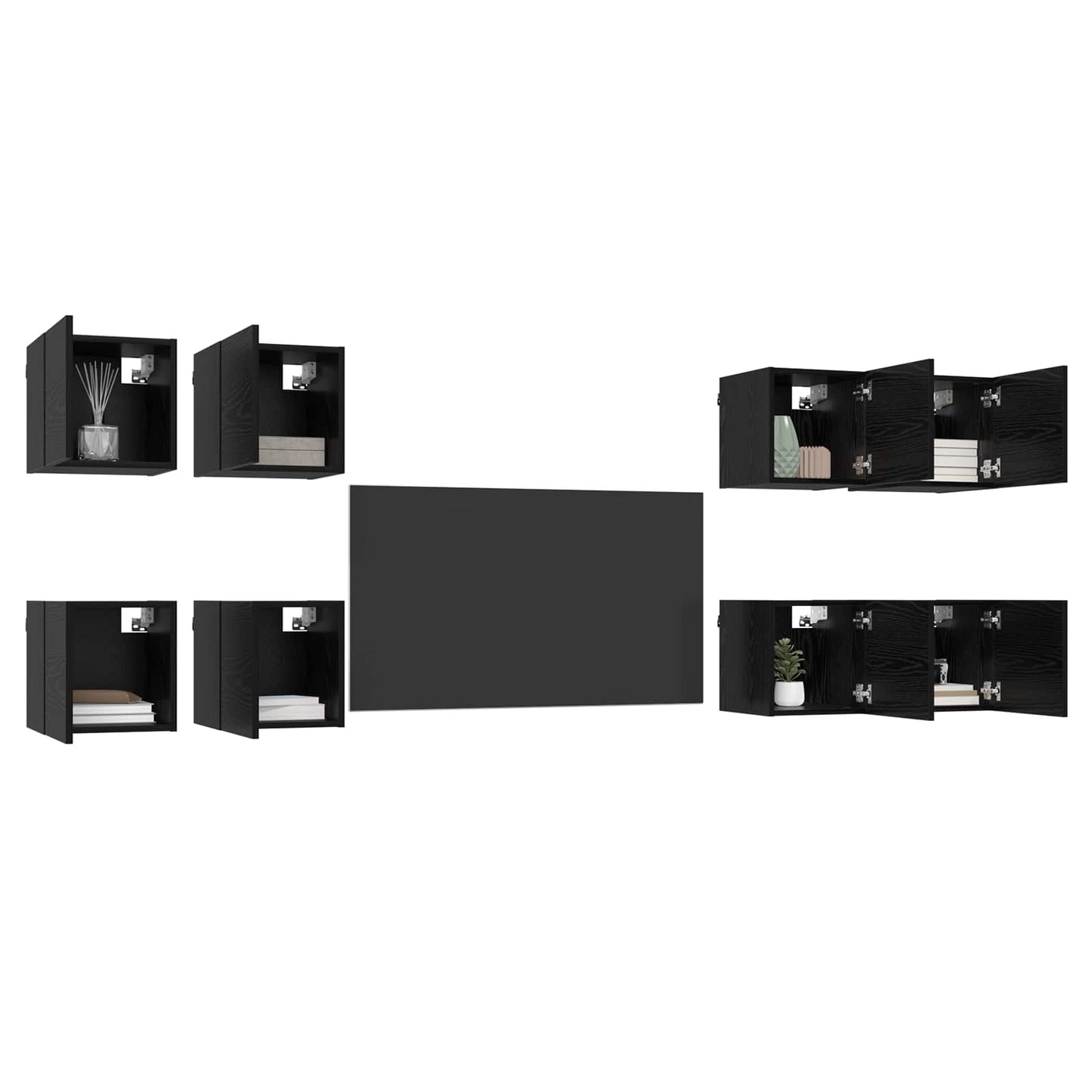 Nástěnný Tv Kabinet 8 Ks Černý Dub Kompozitní Dřevo