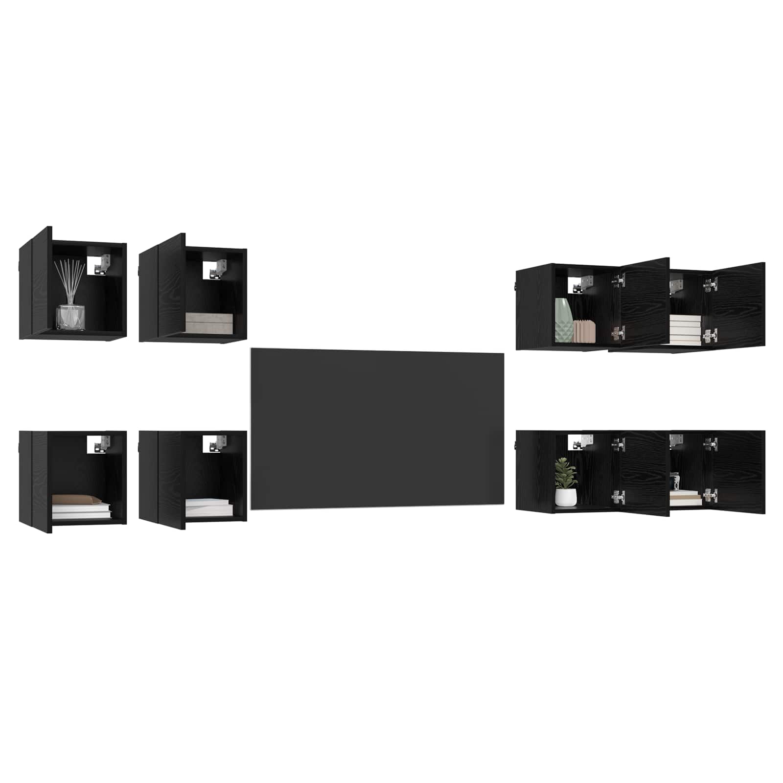Nástěnný Tv Kabinet 8 Ks Černý Dub Kompozitní Dřevo