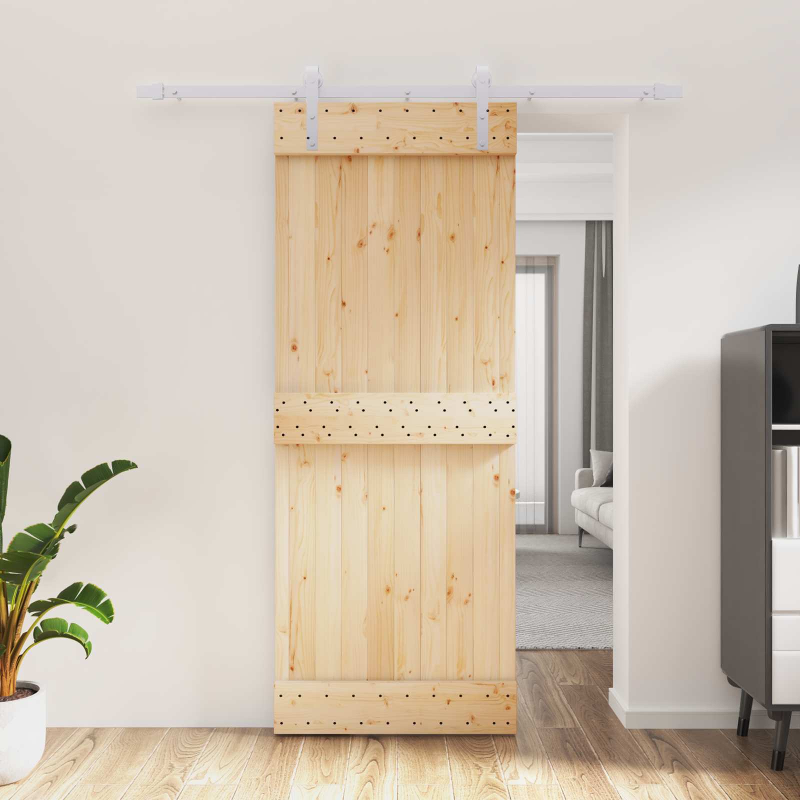 Posuvné Dveře Přírodní A Bílá 80 X 210 Cm Masivní Borové Dřevo