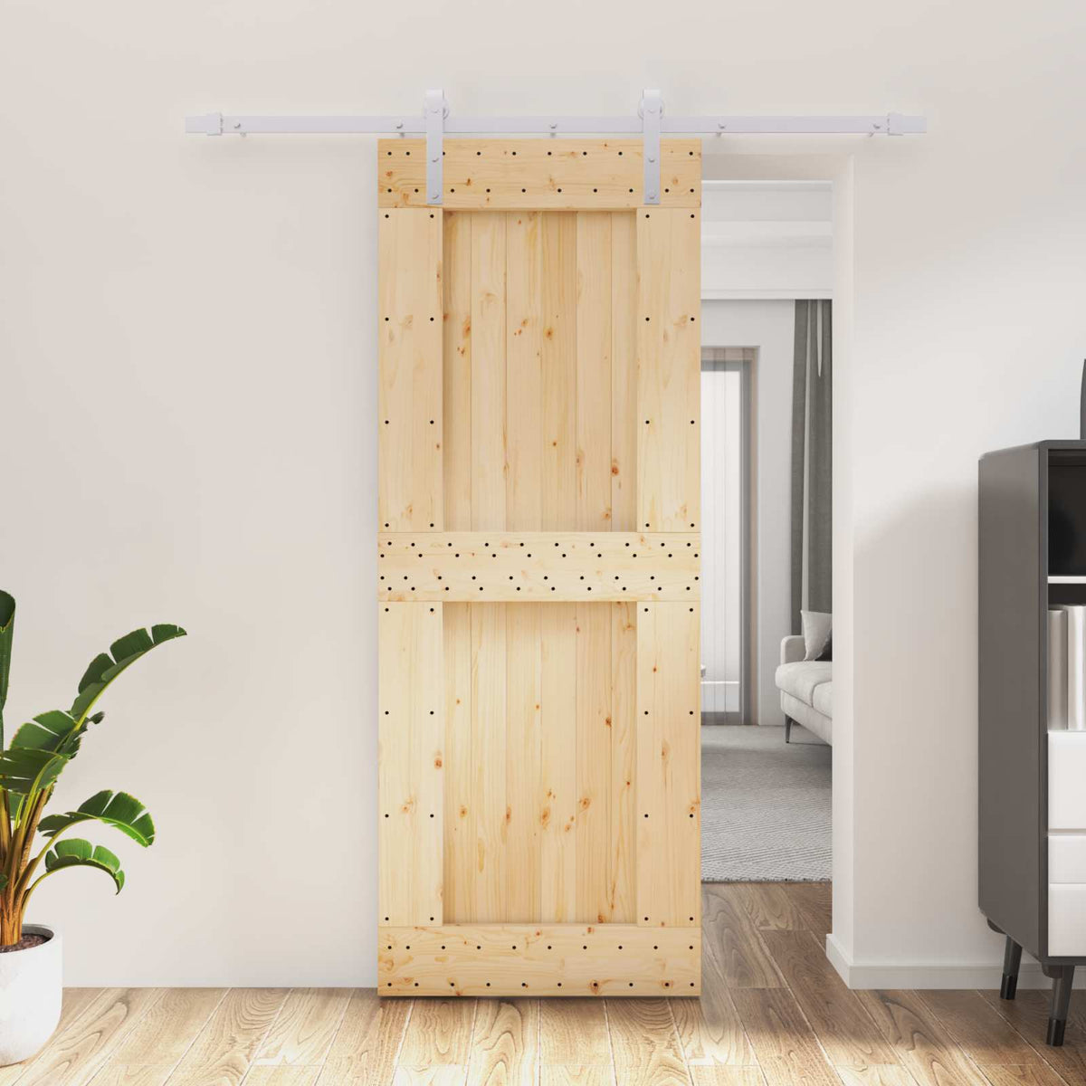 Posuvné Dveře Přírodní A Bílá 80 X 210 Cm Masivní Borové Dřevo