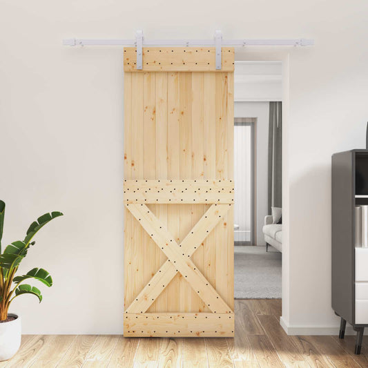Posuvné Dveře Přírodní A Bílá 80 X 210 Cm Masivní Borové Dřevo
