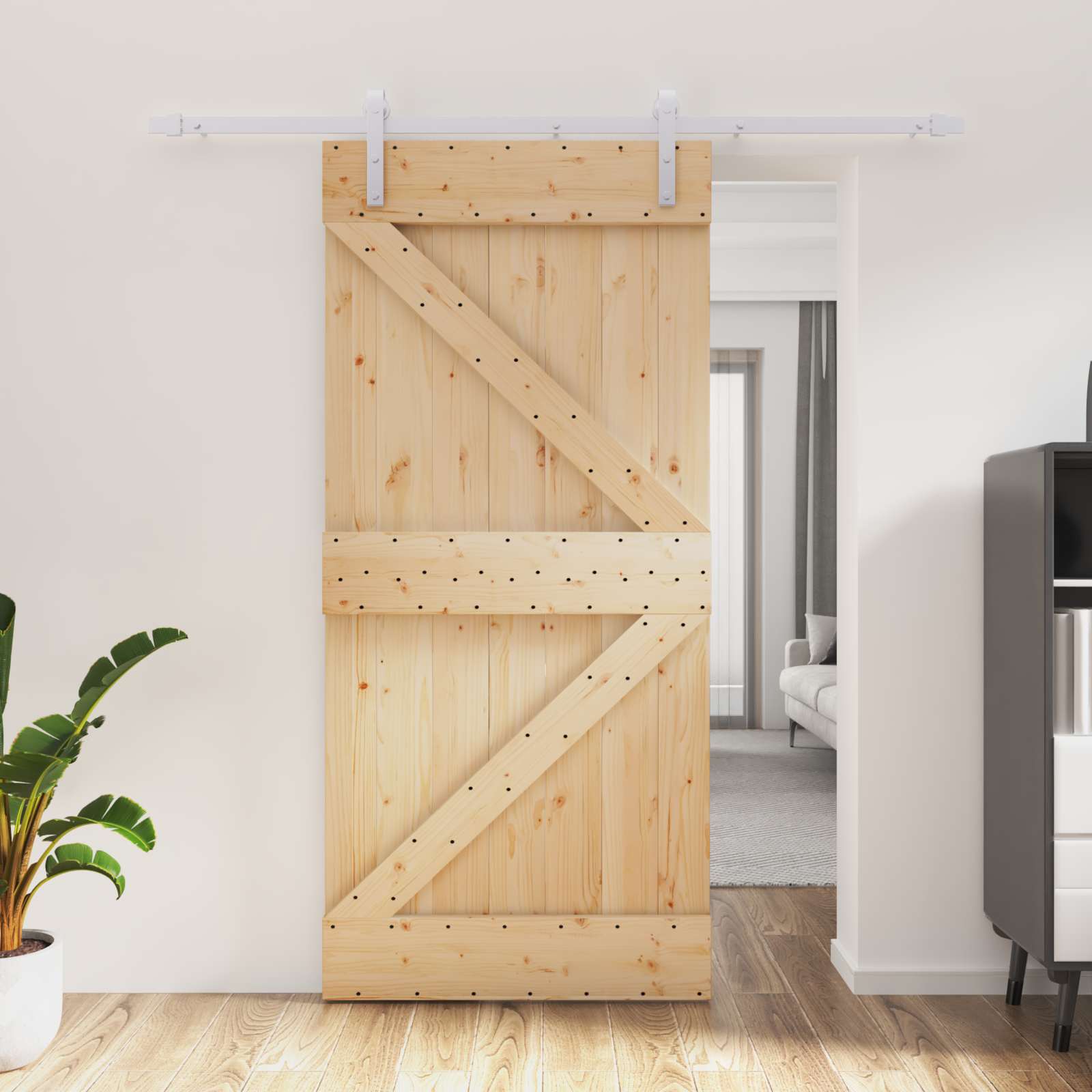 Posuvné Dveře Přírodní A Bílá 95 X 210 Cm Masivní Borové Dřevo