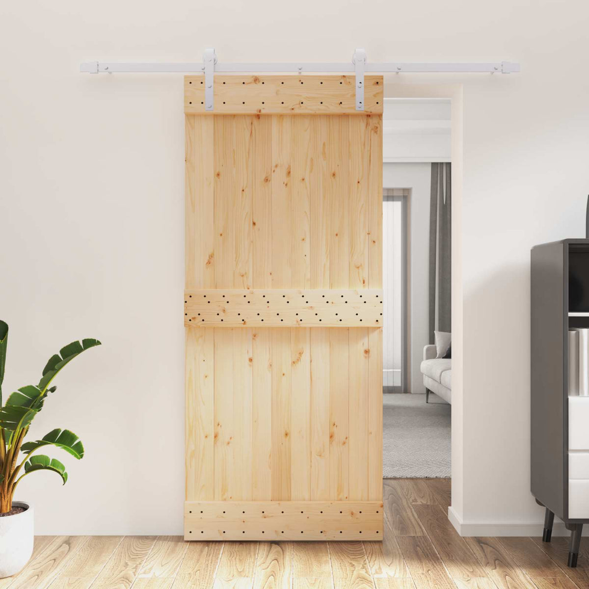 Posuvné Dveře Přírodní A Bílá 90 X 210 Cm Masivní Borové Dřevo