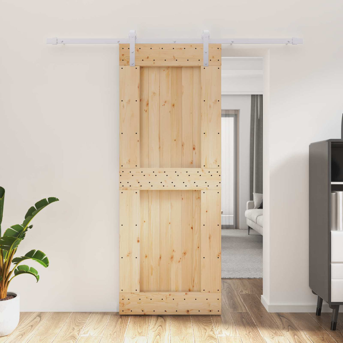 Posuvné Dveře Přírodní A Bílá 80 X 210 Cm Masivní Borové Dřevo